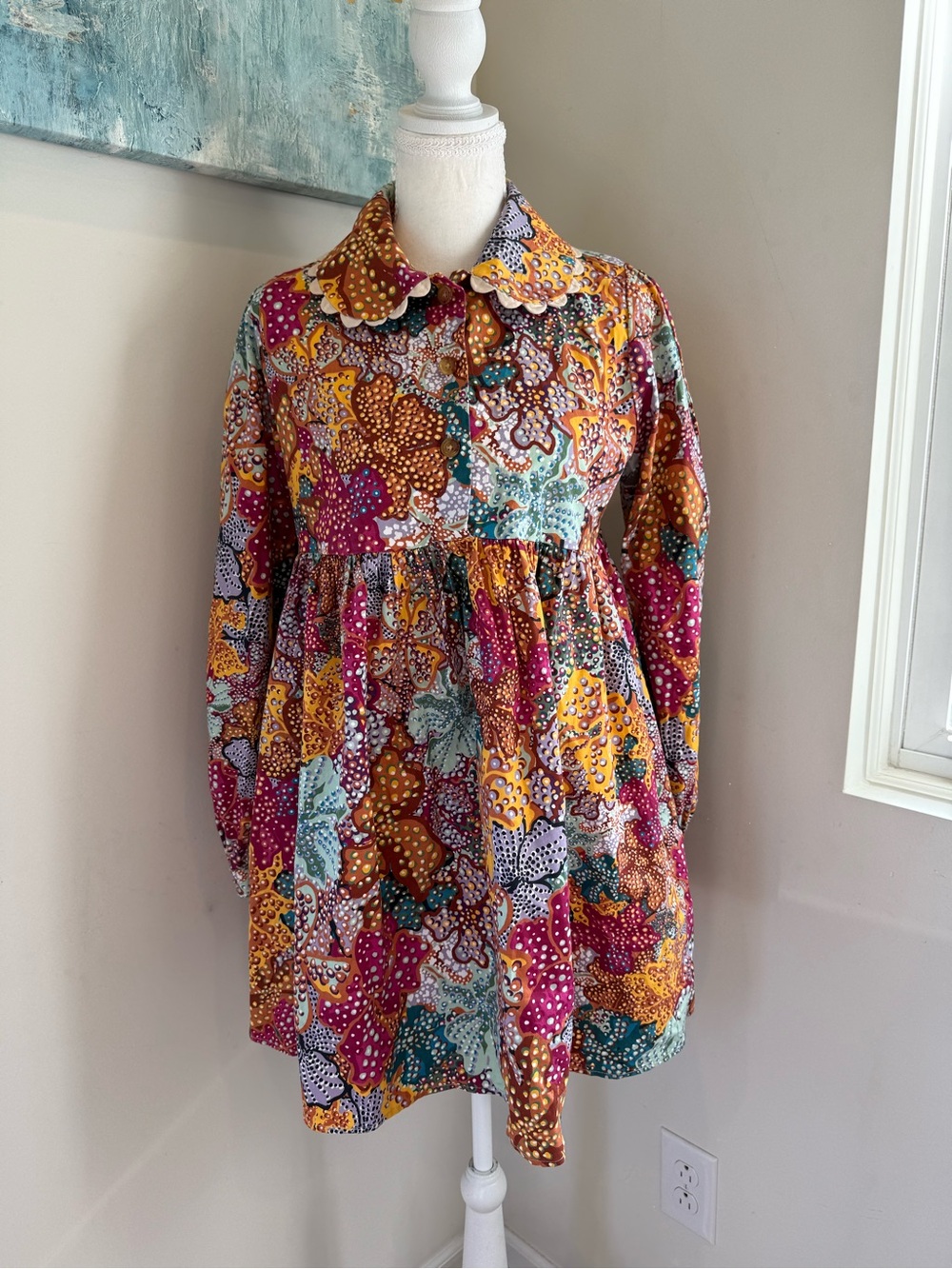Kika Vargas Target Multicolor Floral Mini Dress in Mustard, Magenta & Teal